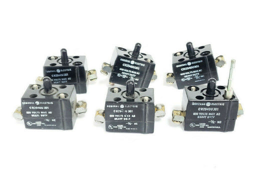 LOT OF 6 GENERAL ELECTRIC CR2940U301 CONTACT BLOCKS, 1NC, 600VAC MAX