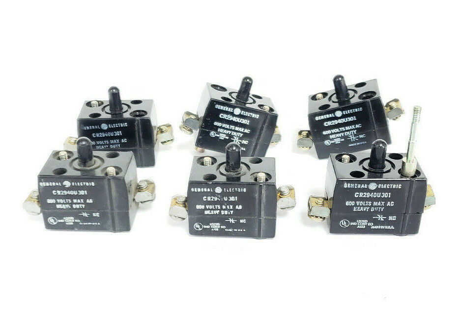 LOT OF 6 GENERAL ELECTRIC CR2940U301 CONTACT BLOCKS, 1NC, 600VAC MAX