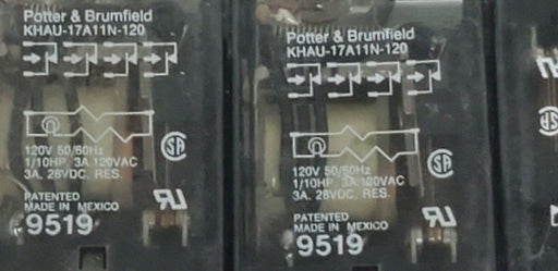 LOT OF 7 POTTER & BRUMFIELD KHAU-17A11N-120 RELAY 120V, 50/60HZ, KHAU17A11N120