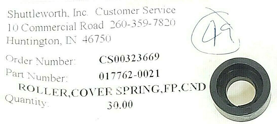 LOT OF 49 NEW SHUTTLEWORTH 017762-0021 ROLLER COVER SPRING, FP, CND