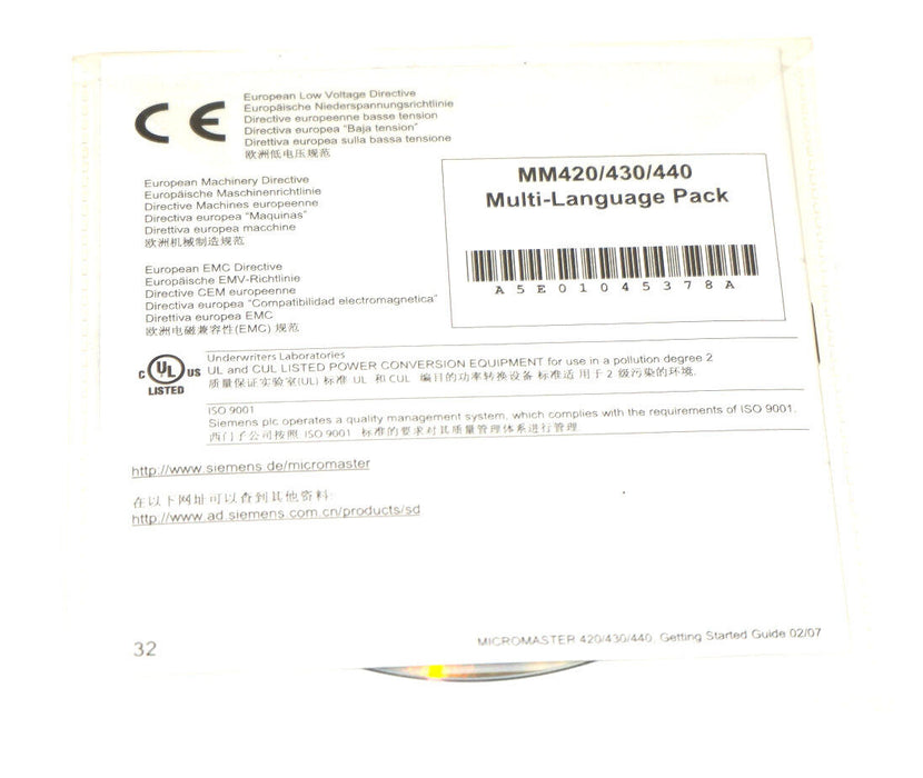 NEW SIEMENS A5E01045378A MICROMASTER 420/430/440 DOCUMEN./COMMISS. SOFTWARE