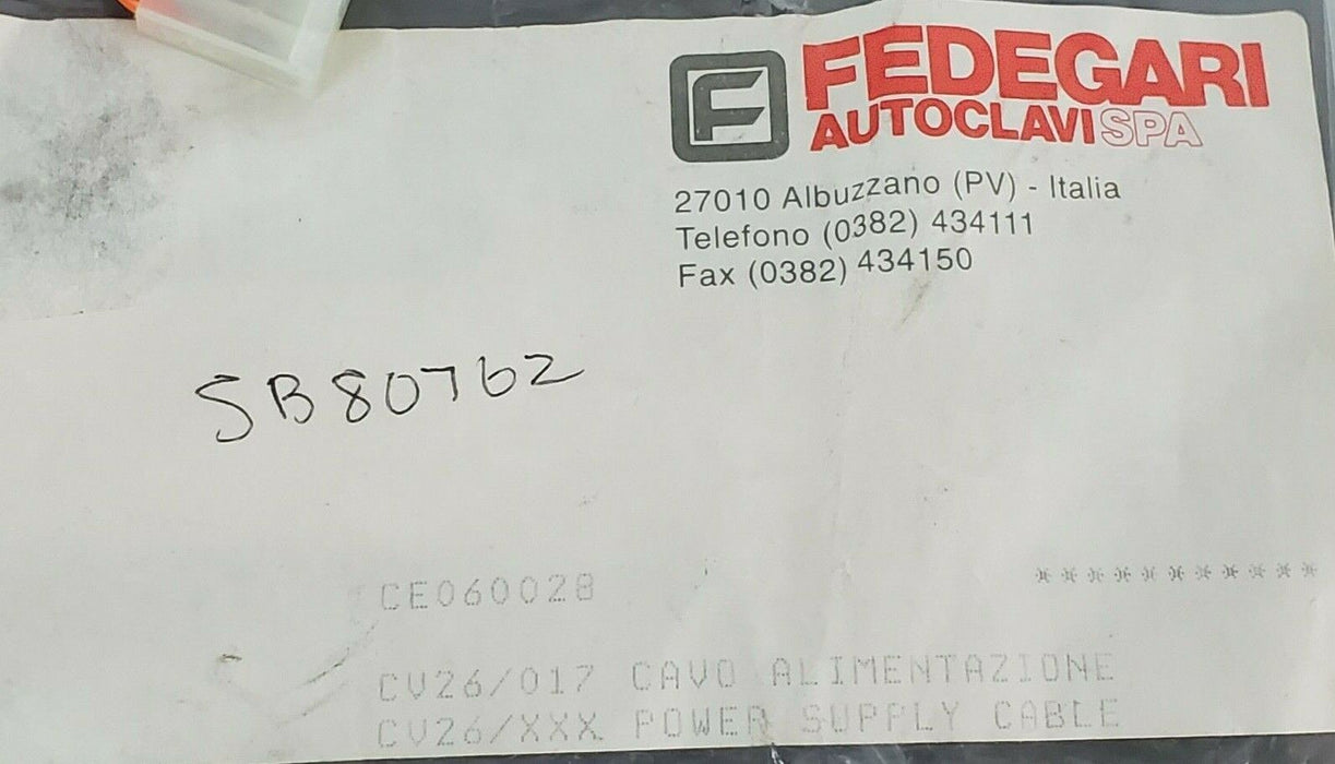 NEW FEDEGARI AUTOCLAVI SPA CE060028 POWER SUPPLY CABLE CV26/017, SB80762