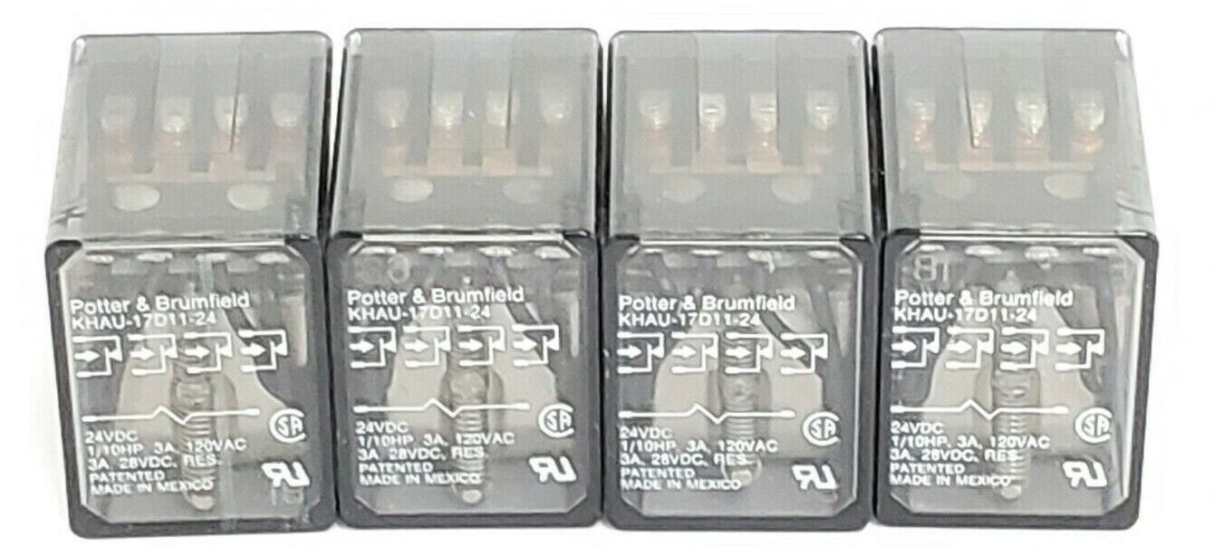 LOT OF 4 POTTER & BRUMFIELD KHAU-17D11-12 RELAYS, 24VDC,3A, 120VAC, KHAU17D1112