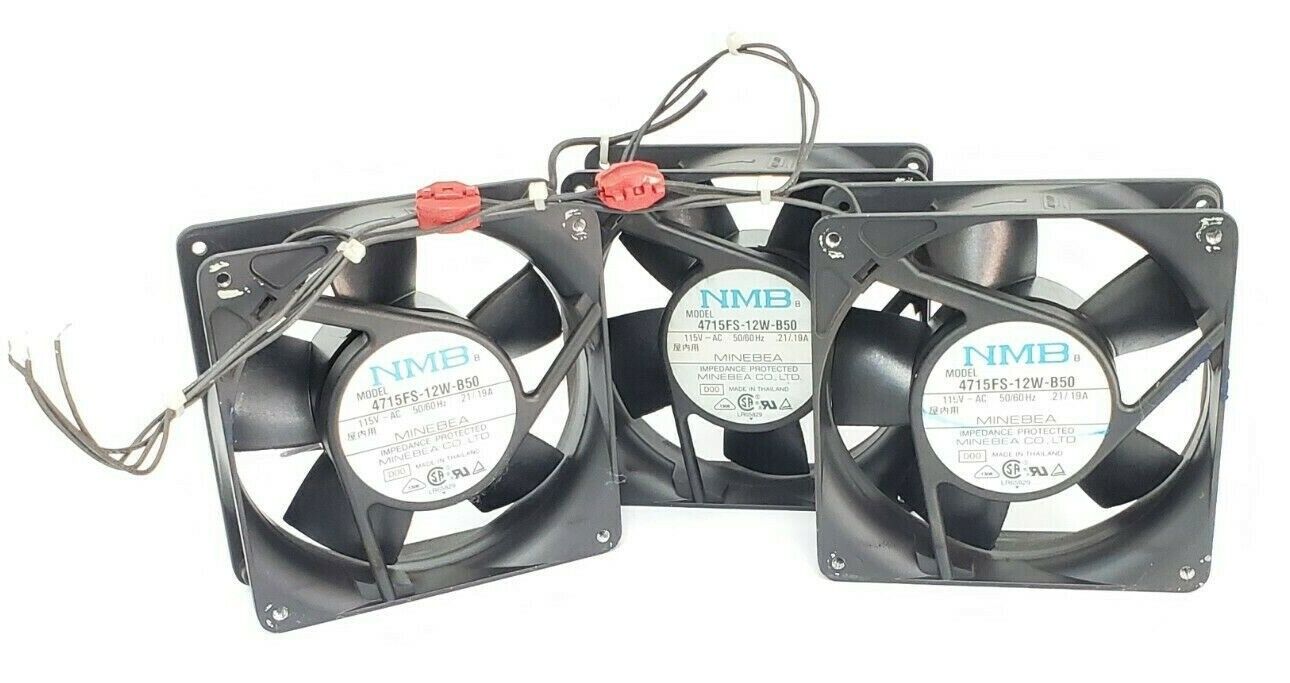 LOT OF 3 NMB 4715FS-12W-B50 FANS 4715FS12WB50, 115V~AC 50/60HZ, .21/.19A
