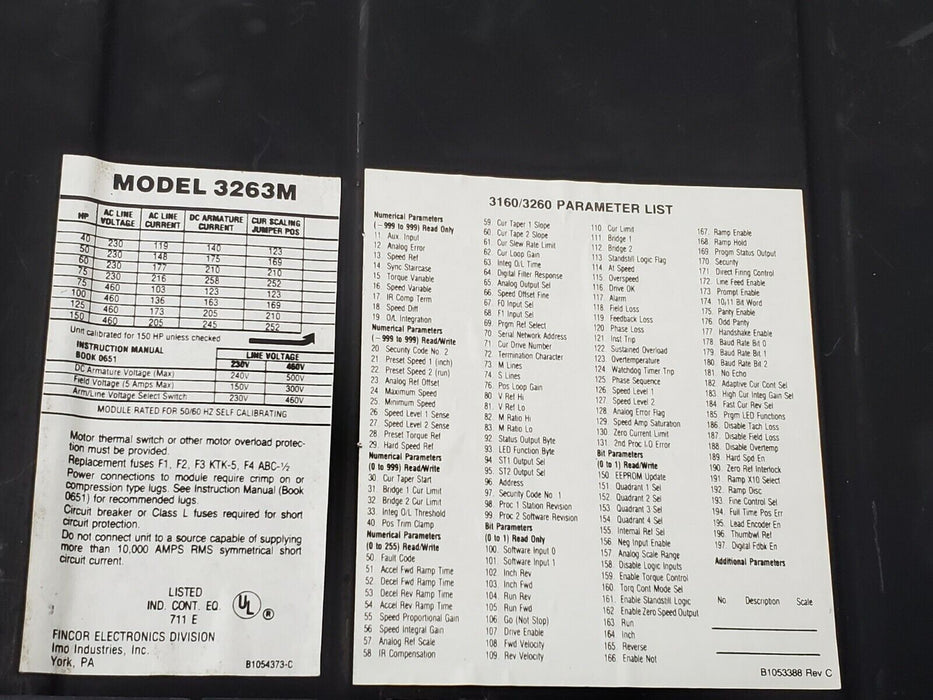 FINCOR 3260M DIGITAL REGENERATIVE DC MOTOR CONTROL COVER MODEL: 3263M
