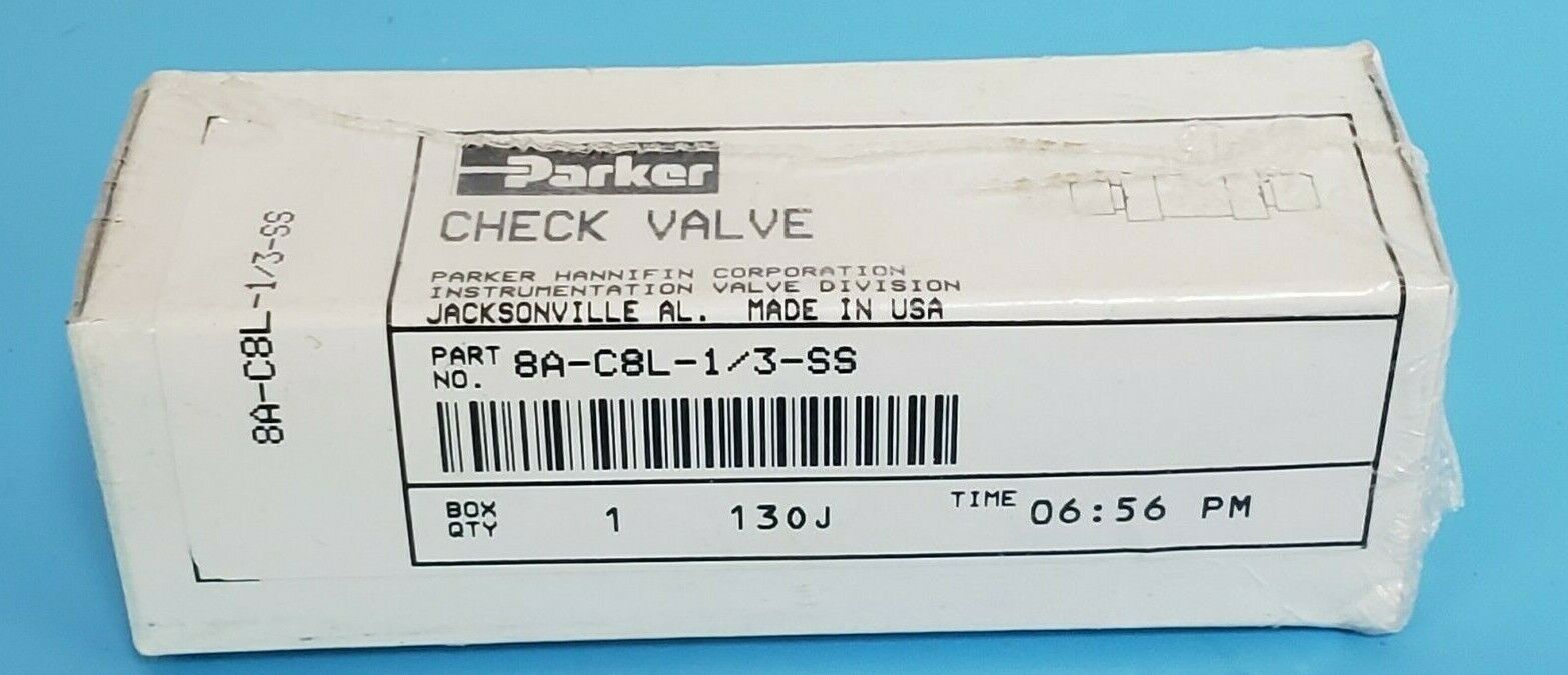 NIB PARKER 8A-C8L-1/3-SS VALVE 8AC8L1/3SS