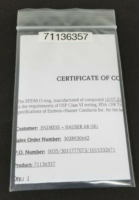NEW ENDRESS + HAUSER KIT OUA260 WINDOW O-RINGS EPDM (USP) 71136357