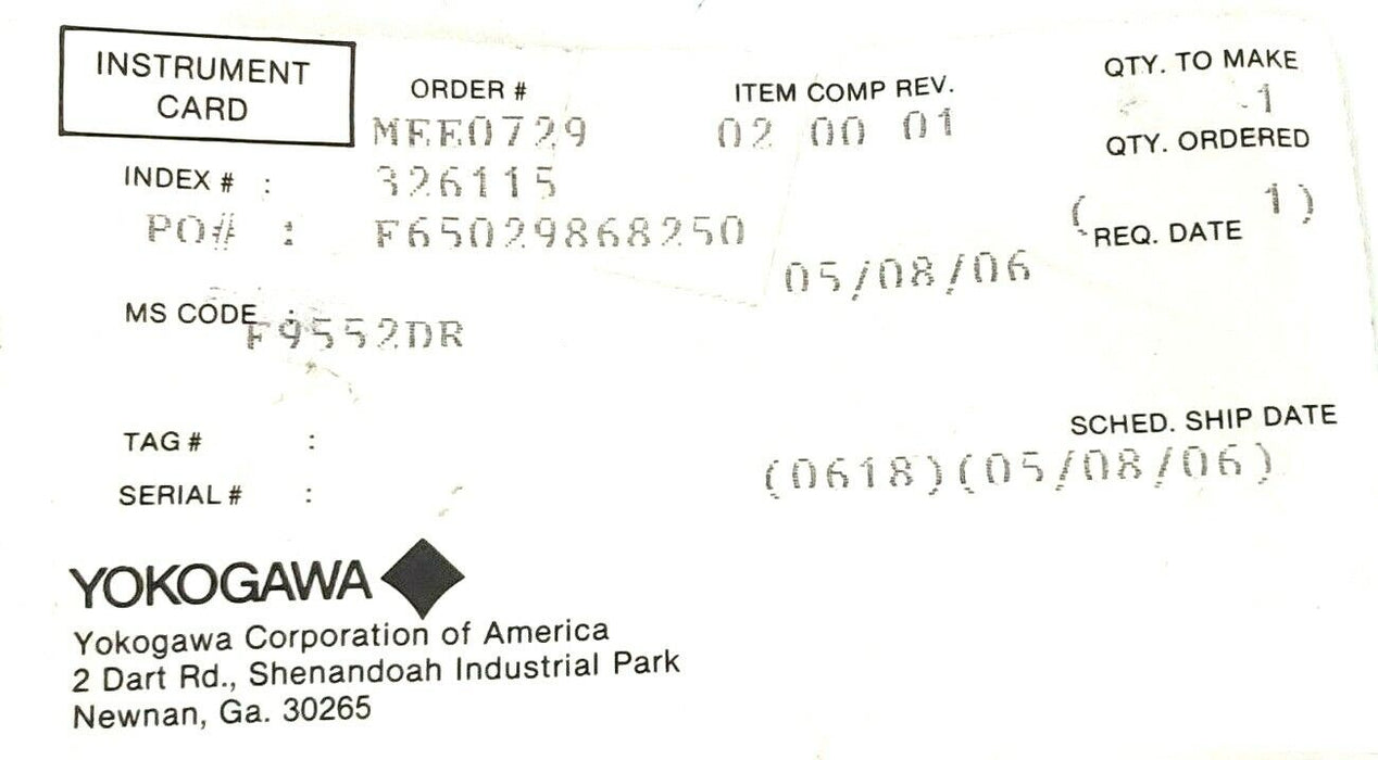 NEW YOKOGAWA 326115 CAP MEE0729 F9552DR