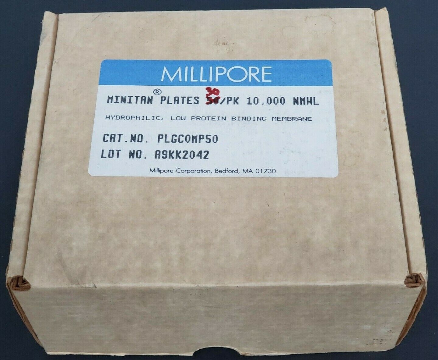 BOX OF 30 NEW MILLIPORE PLGCOMP50 MINITAN PLATES 10,000 NMWL HYDROPHILIC
