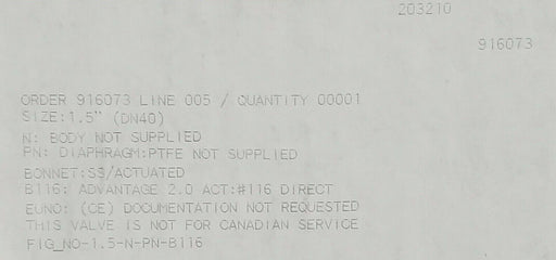 NIB ITT PUREFLO 1.5-N-PN-B116 ACTUATOR 1.5'' IN. 1.5NPNB116 DN40 SS