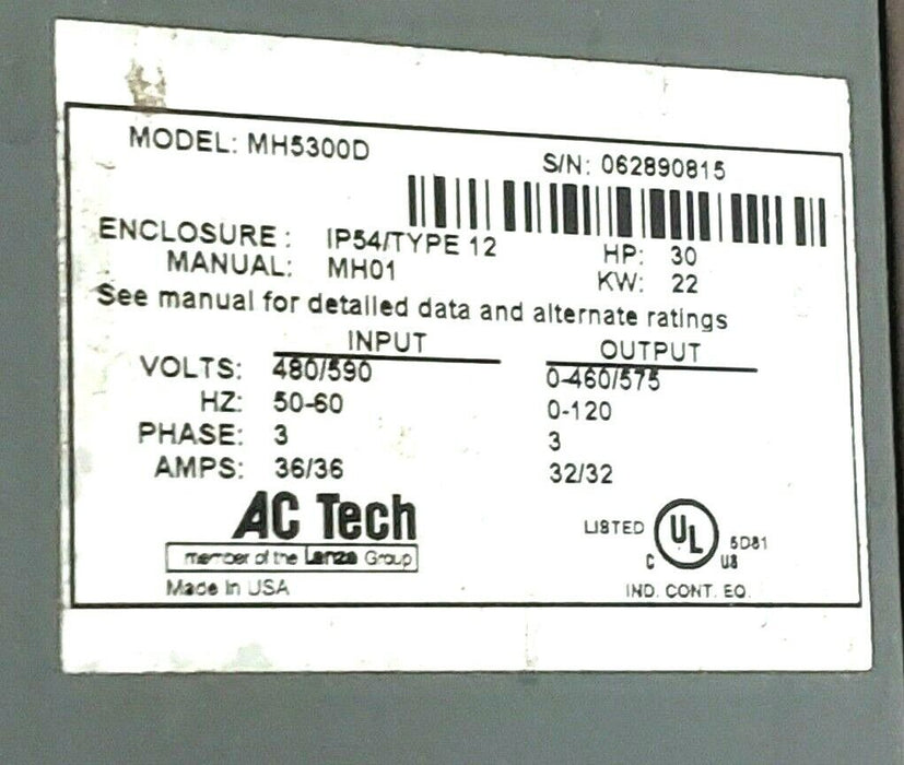 AC TECHNOLOGY / LENZE MH5300D AC DRIVE 30HP 9941-001 9953-214 9019-005