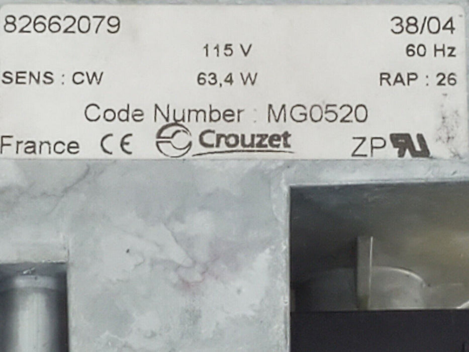 NEW CROUZET 82662079 MOTOR CODE NO. MG0520 38/04 115V 60HZ SENS: CW 63,4W RAP 26
