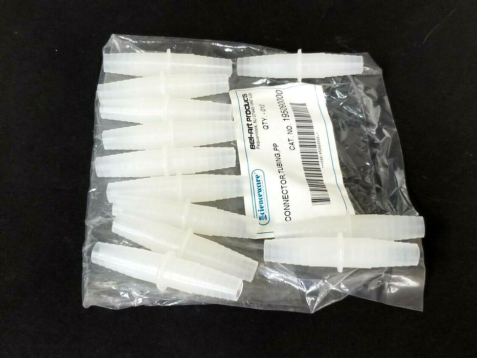 PACK OF 12 NEW BEL-ART PRODUCTS 195090000 TUBING CONNECTORS PP 3/8'' STRAIGHT