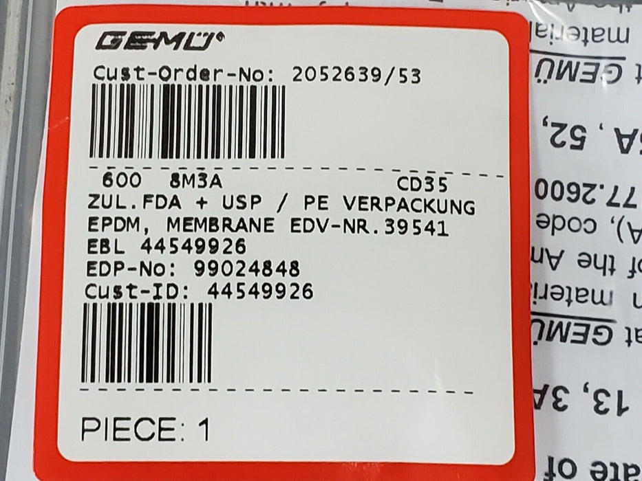 LOT OF 2 NEW GEMU EDV-NR. 39541 600-8M3A DIAPHRAGMS EBL 44549926 CD35 99024848