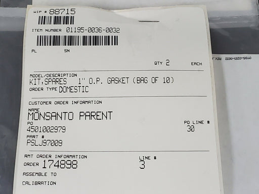 LOT OF 20 NEW GENERIC KIT, SPARES 1'' O.P. GASKETS 1195-0036-0032