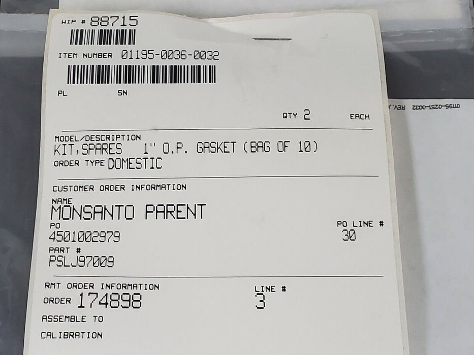 LOT OF 20 NEW GENERIC KIT, SPARES 1'' O.P. GASKETS 1195-0036-0032