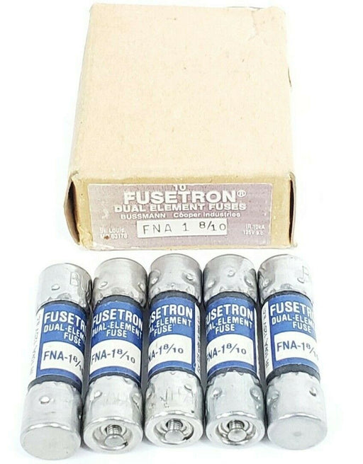 BOX OF 5 NEW COOPER BUSSMANN FNA-1-8/10 FUSETRON FUSES