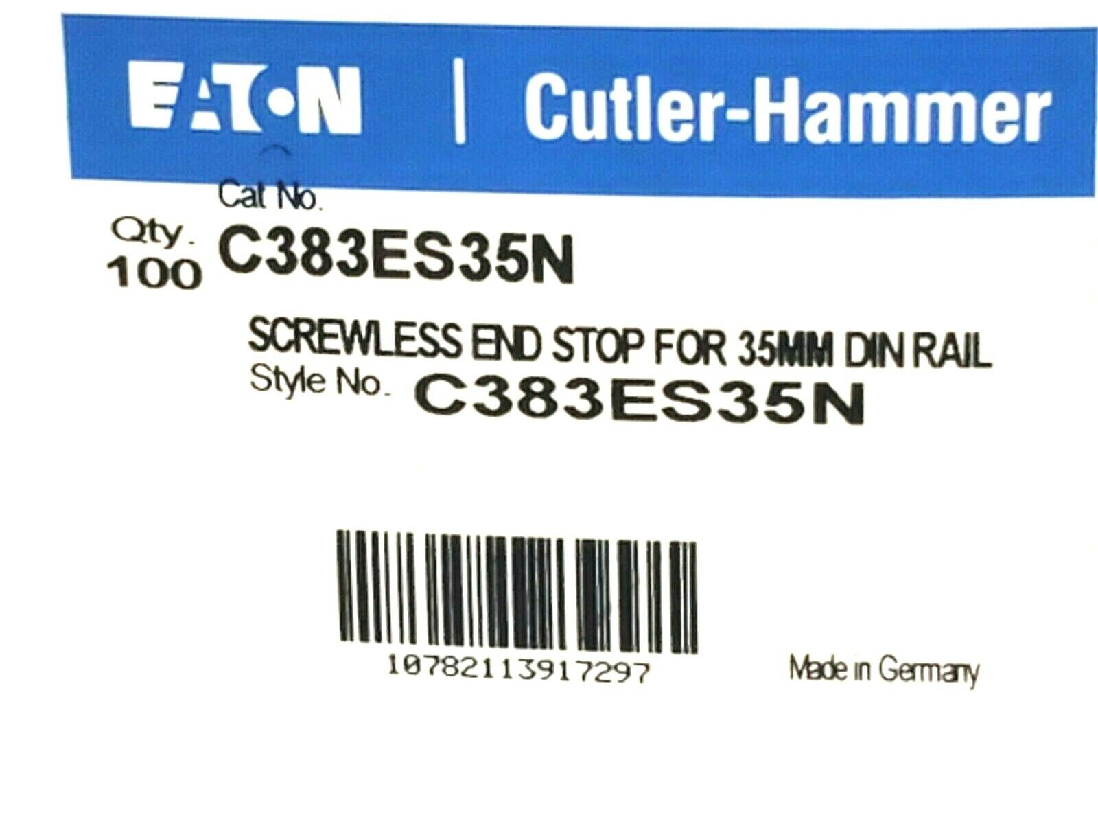 BOX OF 100 NEW EATON CUTLER HAMMER C383ES35N SCREWLESS END STOPS