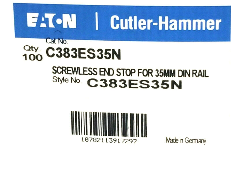 BOX OF 100 NEW EATON CUTLER HAMMER C383ES35N SCREWLESS END STOPS