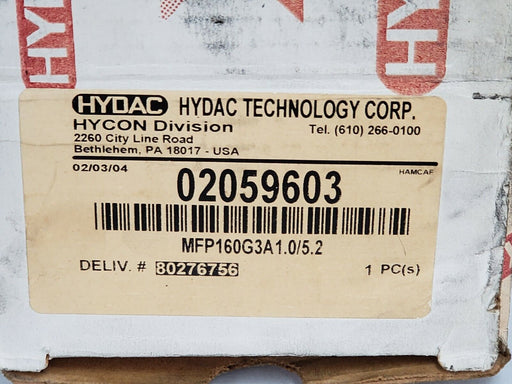 NIB HYDAC 02059603 SPIN-ON FILTER 250 PSI MFP160G3A1.0/5.2