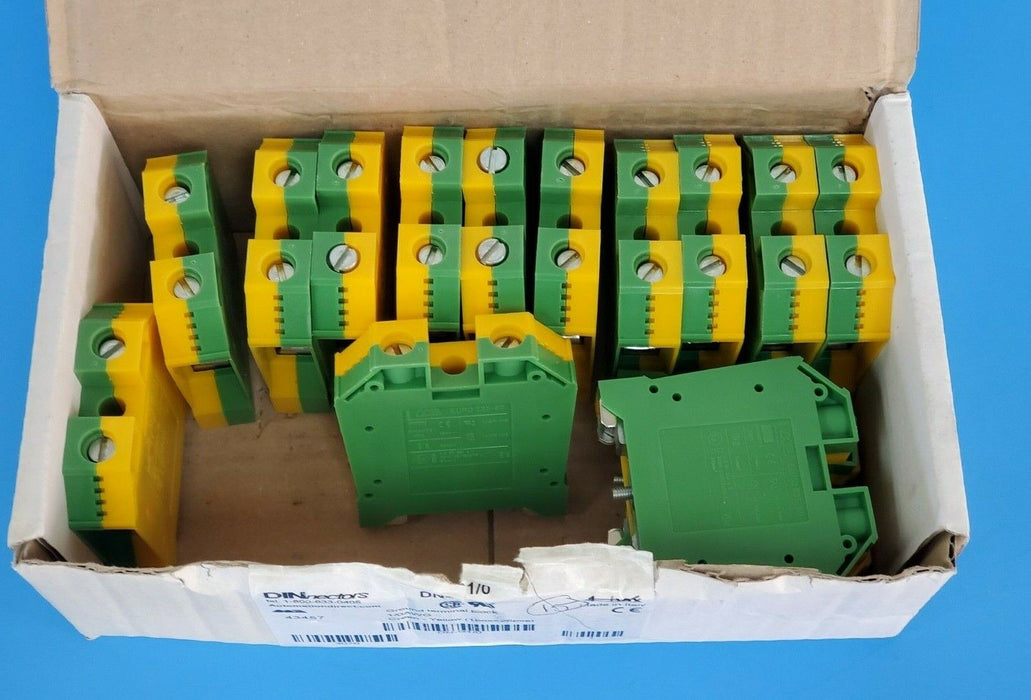 BOX OF 15 NEW AUTOMATION DIRECT DN-G1/0 TERMINAL BLOCKS GREEN-YELLOW 1/0AWG