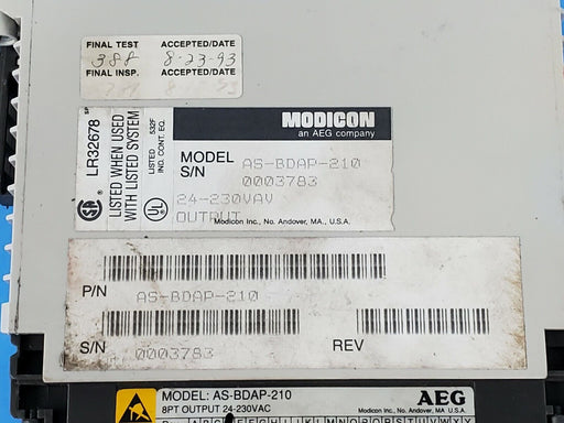 AEG / MODICON AS-BDAP-210 OUTPUT MODULE 8PT 24-230VAC BDAP-210 ASBDAP210 REV. D