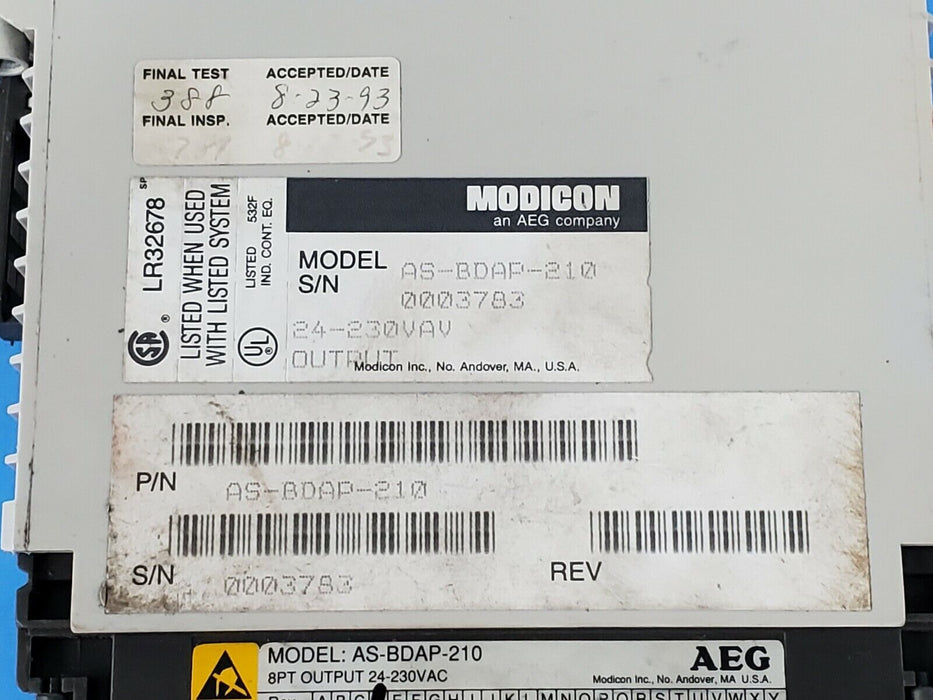 AEG / MODICON AS-BDAP-210 OUTPUT MODULE 8PT 24-230VAC BDAP-210 ASBDAP210 REV. D