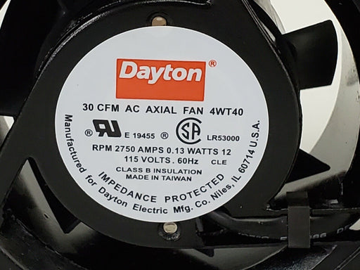 NIB DAYTON 4WT40 AC AXIAL FAN 30 CFM, RPM 2750 AMPS 0.13 WATTS: 12, 115 V