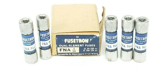 BOX OF 5 NEW COOPER BUSSMANN FNA 3/10 FUSETRON DUAL-ELEMENT FUSES