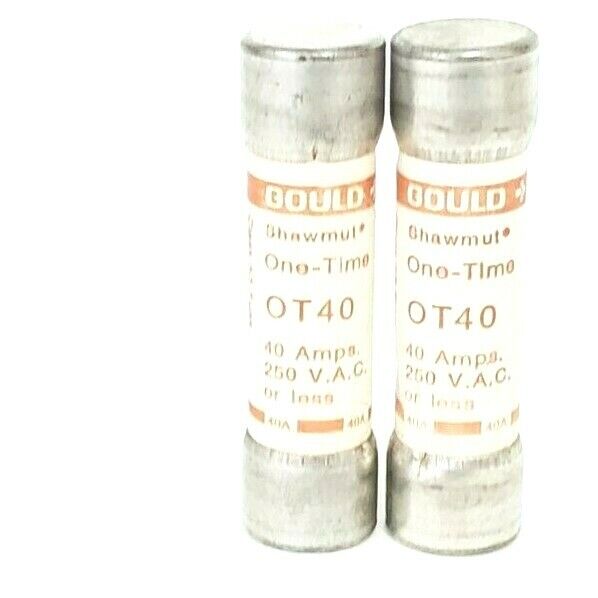 LOT OF 2 GOULD SHAWMUT ONE-TIME FUSES OT40, 40 AMPS