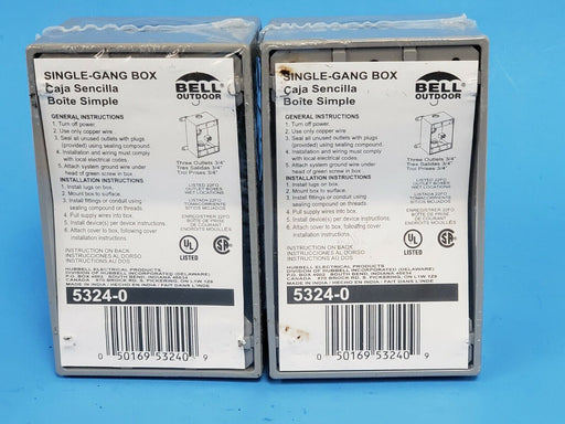 LOT OF 2 NEW BELL OUTDOOR 5324-0 SINGLE-GANG BOXES 3/4INCH PORTS CAST ALUMINUM
