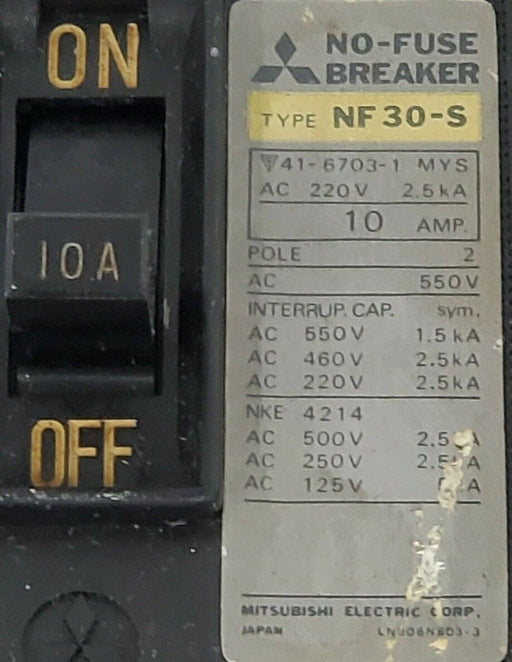 MITSUBISHI ELECTRIC NF30-S NO-FUSE CIRCUIT BREAKER 2-POLE 10AMP, NF30S