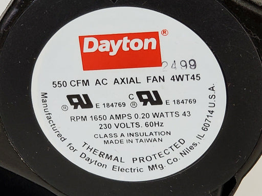 DAYTON 4WT45 550 CFM AC AXIAL FAN RPM 1650 AMPS 0.20 WATTS 43
