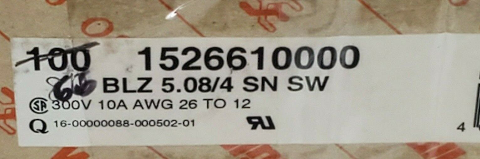 BOX OF 66 NEW WEIDMULLER BLZ 5.08/4 SN SW TERMINAL BLOCK PLUGS 1526610000