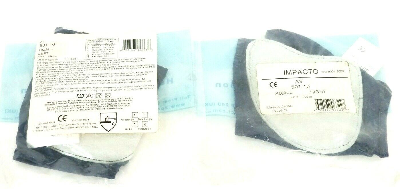 NEW IMPACTO AV 501-10 LEFT & AV 501-10 RIGHT ANTI-IMPACT GLOVE SET SMALL
