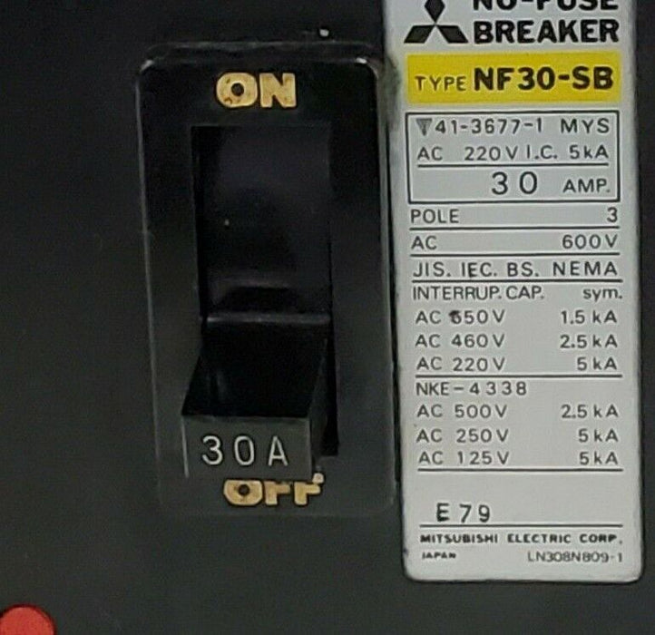 MITSUBISHI NF30-SB NO-FUSE CIRCUIT BREAKER 30A, 3-POLES, 600V