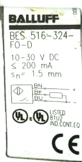 BALLUFF BES 516-324-F0-D PROXIMITY SENSOR BES 516-324-FO-D, 10-30VDC, 1.5mm