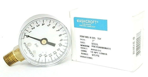 NIB ASHCROFT 20W-1005-H-02L-15 PRESSURE GAUGE 0-15PSI 2'' IN. 1/4 NPT LOWER