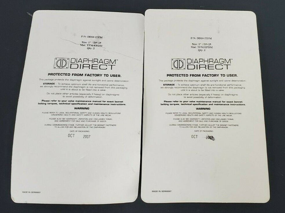 LOT OF 4 NEW DIAPHRAGM DIRECT P/N: DD10-ITFM SIZE: 1'' / DN 25 MAT: TFM/EPDM