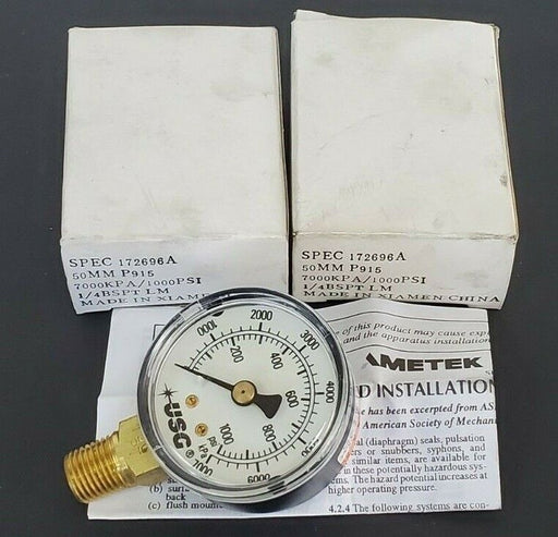LOT OF 2 NIB USG SPEC 172696A 50MM P915 GAUGES7000KPA/1000PSI 1/4'' BSPT LM