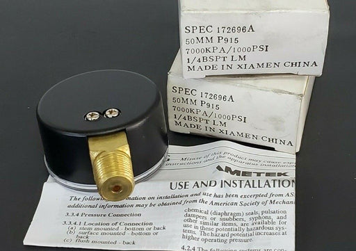 LOT OF 2 NIB USG SPEC 172696A 50MM P915 GAUGES7000KPA/1000PSI 1/4'' BSPT LM