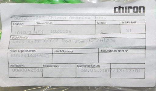 NIB CHIRON AMERICA B0.595.163.44.00 CABLE SET X/Y/Z ROD 15M 21M/ALPHA