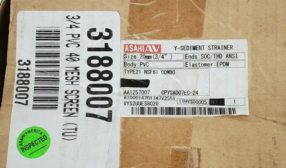 NIB ASAHI VYS2UUES8020 Y-SEDIMENT STRAINER VALVE 20MM 3/4'' TYPE 21 NSF61 COMBO