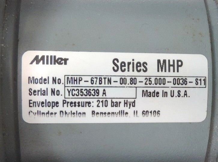 MILLER MHP-67BTN-00.80-25.000-0036-S11 CYLINDER W/ TEMPSONICS L SERIES SENSOR