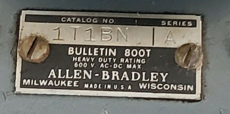 ALLEN BRADLEY 800T 1T1BN PALM OPERATED PUSH BUTTON, SERIES A, 600V, 800T1T1BN