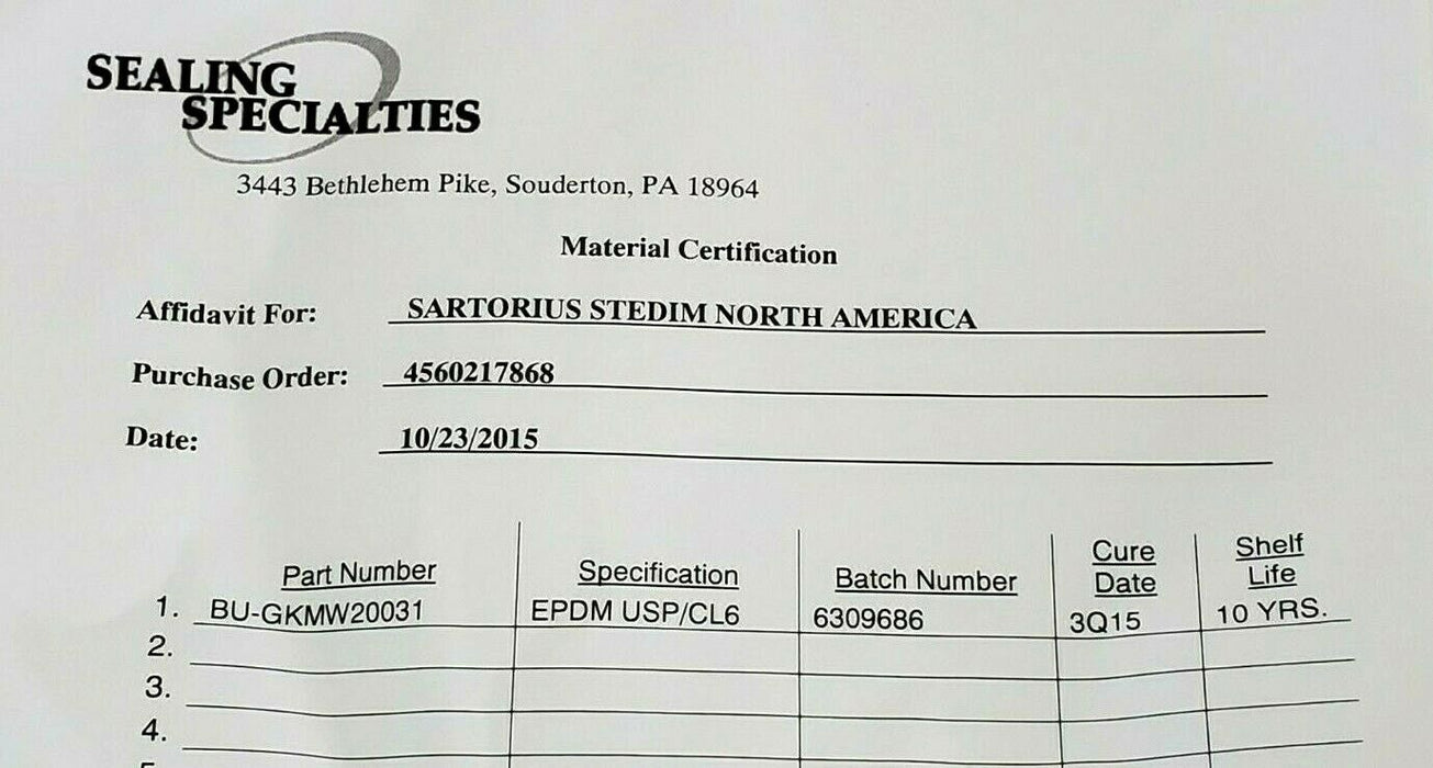 LOT OF 2 NEW SARTORIUS STEDIM BU-GKMW20031 SPLICED O-RINGS 17.812 X .375 USP/CL6