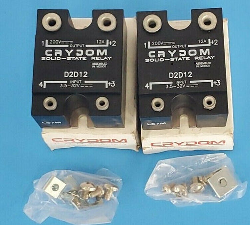 LOT OF 2 NIB CRYDOM D2D12 SOLID-STATE RELAYS, 200V / 12A OUTPUT, 3.5-32V INPUT