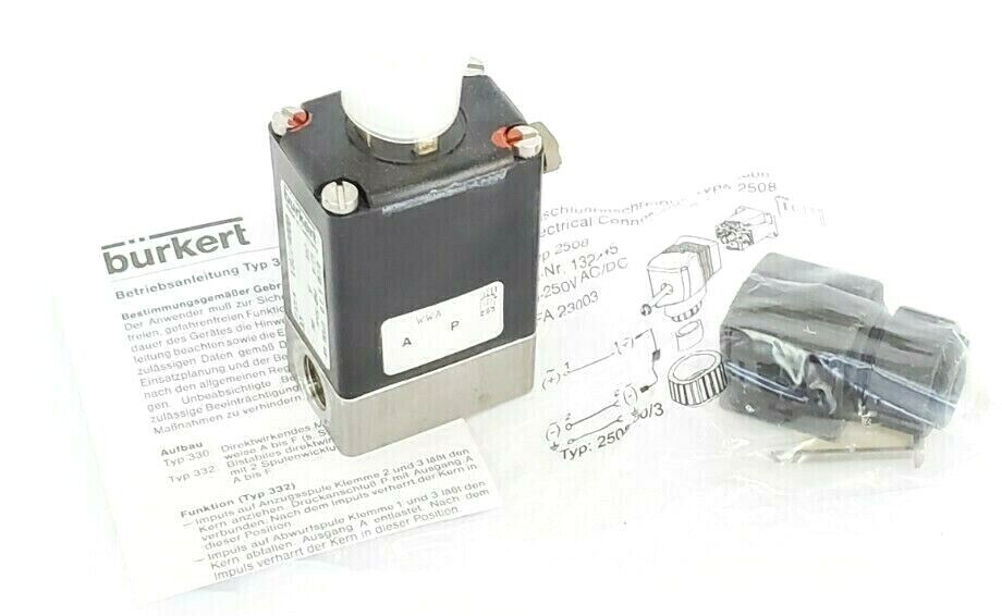 NEW BURKERT 0330-A-4.0 EPDM VA G1/4 SOLENOID VALVE W/ 2508 132445 CONNECTOR