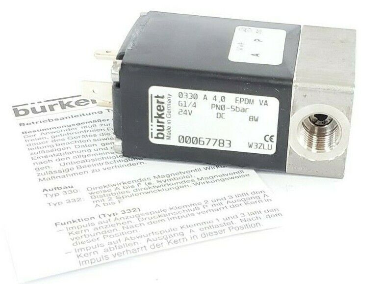 NEW BURKERT 0330-A-4.0 EPDM VA G1/4 SOLENOID VALVE W/ 2508 132445 CONNECTOR