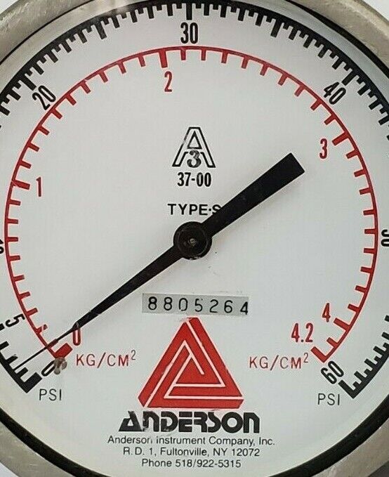 ANDERSON 37-00 TYPE S PRESSURE GAUGE 0-60PSI 0-4.2KG/CM^2 8805264